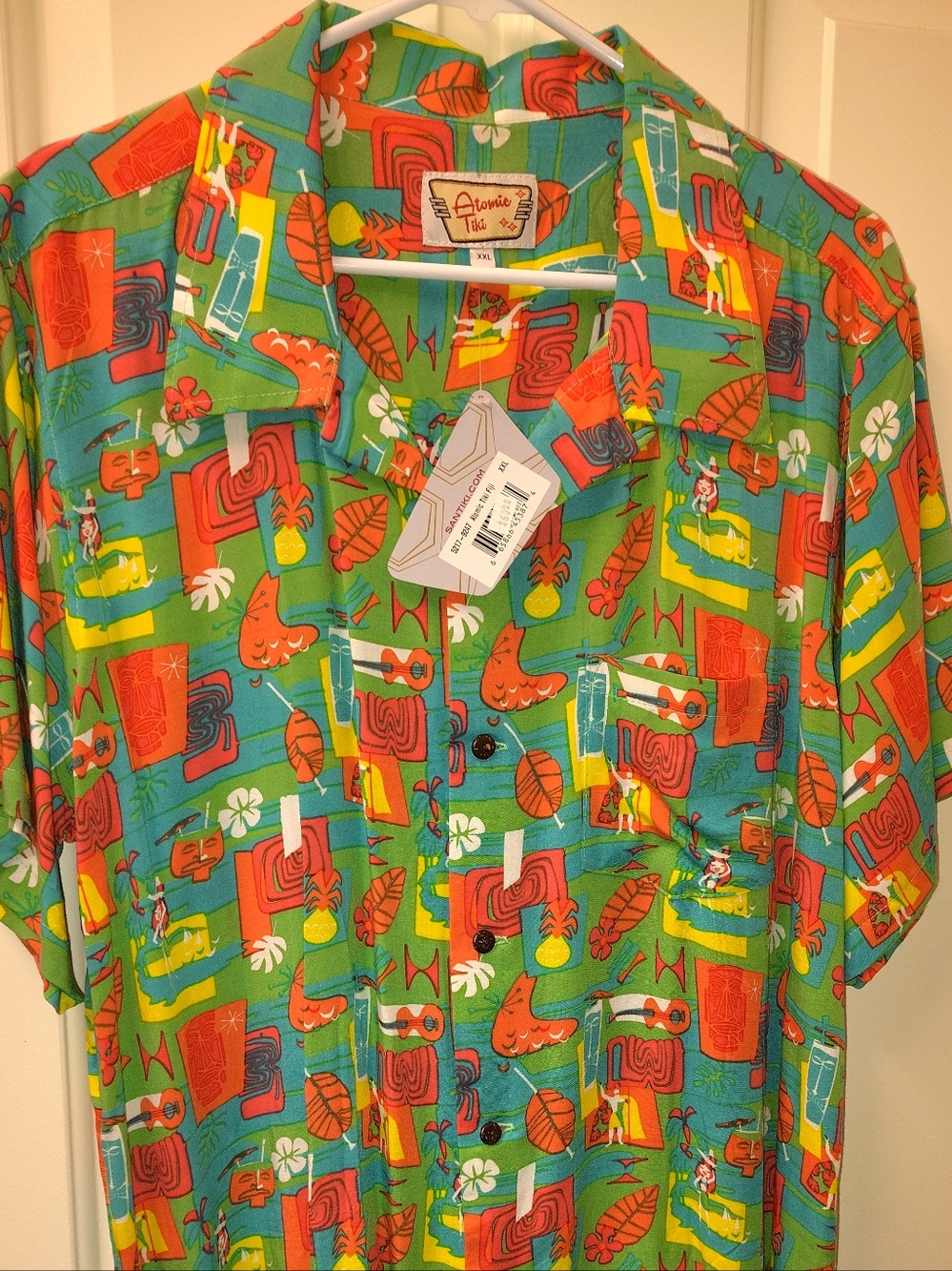Green Short-Sleeve Button-Down Camp Shirt